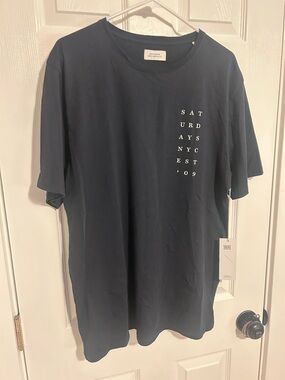 Saturdays New York City Navy Vertical Logo Short Sleeve Tee